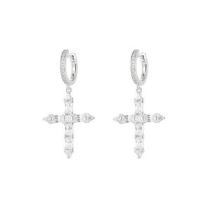 Elegant 925 sterling silver hoop earrings with cross pendants and sparkling cubic zirconia