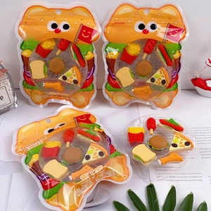 Detail of creative fast food eraser set featuring 3D burger, fries and pizza shapes