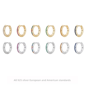925 Sterling Silver Colored Zirconia Hoop Earrings For Women Minimalist Small French Style Round Fashion Ear Buckle