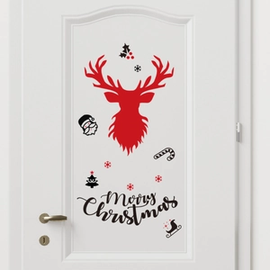 Nordic Christmas reindeer door sticker with Merry Christmas text and festive patterns