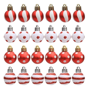 Painted Christmas Ball Ornaments Set Red White Polka Dot Striped Glitter Xmas Tree Hanging Decorations For Holiday Home Party Decor