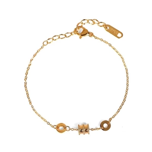 Bracelet élégant en or rose 18KGP avec pendentif cylindre et deux anneaux polis