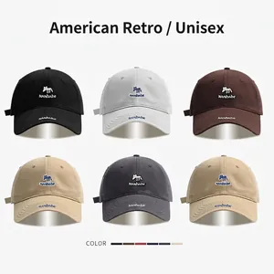 Retro baseball caps with NANBABE fox embroidery in black, grey, and brown shades