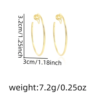 Detailed view of 3.2cm large gold hoop clip-on earrings with precise dimensions and weight
