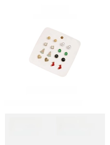 Christmas stud earring set with festive hat, red socks, beads and pearls on white card