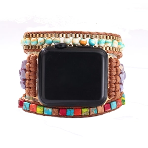 Bohemian natural turquoise beaded strap with multi-layer wrap design for Apple Watch