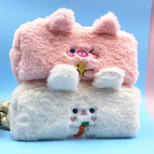 Cute Cartoon Animal Plush Pencil Case Large Capacity Soft Faux Fur School Stationery Organizer Zipper Pouch For Kids Students