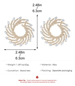 Detaillierte Größentabelle für goldene Spiral-Ohrringe mit Kristallen, 6,3 cm Durchmesser