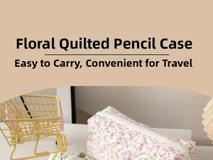 Floral quilted pencil case with soft fabric texture and zipper closure detail
