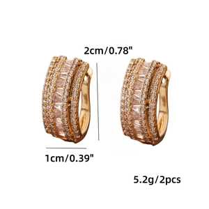 Luxury gold copper hoop earrings with inlaid zircon crystals, 2cm height and 5.2g weight
