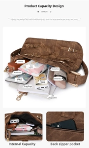 Brown vintage PU crossbody bag featuring large capacity storage and anti-theft zipper pocket