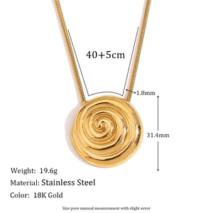 18K gold plated stainless steel necklace featuring a vintage spiral shell pendant charm