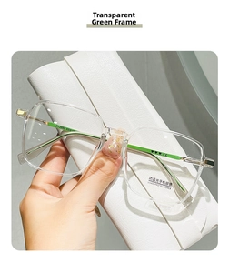 Detail of transparent green glasses frames ZY2055 showing the inner temple and UV400 lens