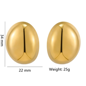 Minimalist gold geometric teardrop earrings with dimensions of 34 mm by 22 mm