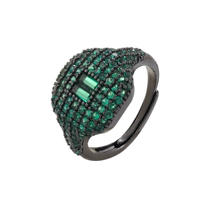 18K gold plated square ring with green micro-pave crystals and emerald-cut center stones