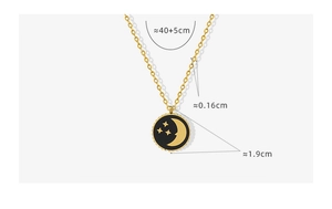Detail view of star and moon coin pendant with dimensions 1.9cm and 40cm chain length