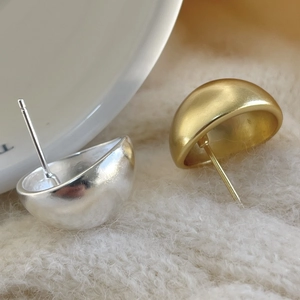 Minimalist S925 sterling silver ball stud earrings in matte gold and polished silver finish
