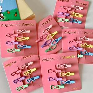 Mini macaron hair clips set with heart and bow shapes for kids in pastel colors