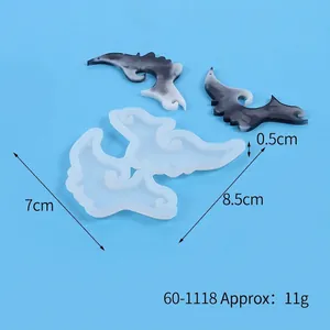DIY resin silicone mold set with heart puzzle charms and marble pattern wings detail
