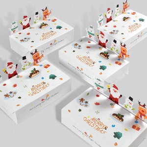 3D Christmas gift boxes with cute animal illustrations and Merry Christmas text