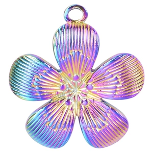 Rainbow plated stainless steel flower pendant necklace with high-gloss colorful finish