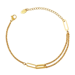 Double Layer Chain Bracelet Titanium Steel 18K Gold Plated Geometric Link Christmas Jewelry For Women Minimalist Adjustable