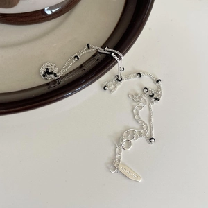 Minimalist 925 Sterling Silver Necklace With Black Small Beads Dainty Korean Style Jewelry For Women Adjustable