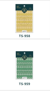 Detailansicht der matten Relief-Nagelsticker TS958 und TS959 mit floralem Strickmuster