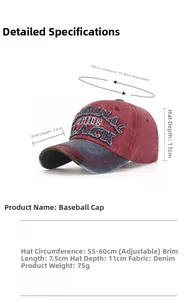 Detail der verwaschenen Baseballkappe mit 'THE BLACK' Stickerei und Größenangaben