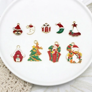 Set of 9 Christmas enamel charms with Santa, tree, and reindeer for DIY jewelry making