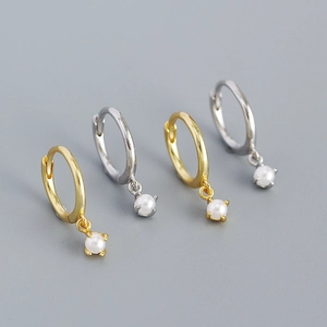 Minimalist S925 silver hoop earrings with pearl charms in gold and silver finishes