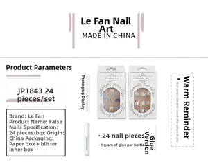 Detail of JP1843 French style press-on nails with polka dots and 24 pieces in a set
