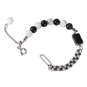 Hip hop titanium steel bracelet with natural stone beads and cz pave detail