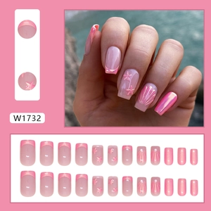 Starfish and shell embossed press-on nails in pearl pink and nude French design