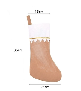 Brown and white felt Christmas stocking with gold trim detailing and 36cm height size guide