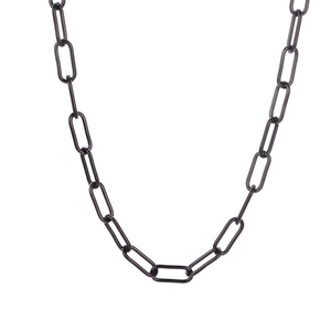 Minimalist black paperclip chain necklace in durable stainless steel on white background