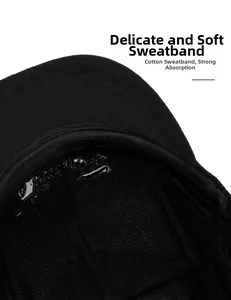 Detail view of cotton sweatband and breathable mesh inside a black sports cap