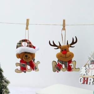 Décorations de Noël en peluche ours et renne avec plaques en bois JOY et NOEL