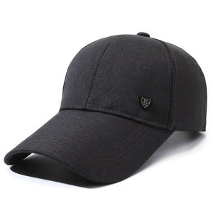 Men's black cotton baseball cap with long visor and metal M 1992 shield emblem