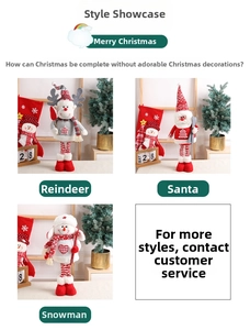 Detail of Christmas plush figurines showing reindeer, Santa, and snowman textures
