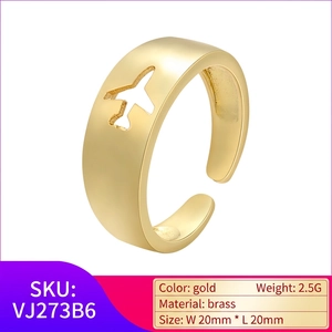Polished 18k gold plated brass open ring featuring a minimalist airplane hollow pattern