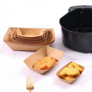 Eco-friendly kraft paper food boats in multiple sizes for fried chicken and snacks