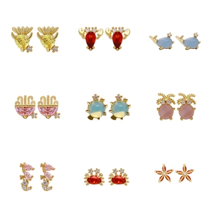 Marine series stud earrings set with colorful zircon oceanic sea animal designs