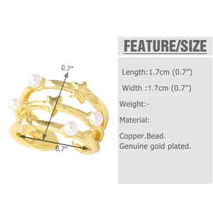 Detailed size specifications for a gold-plated copper ear clip with pearls and stars