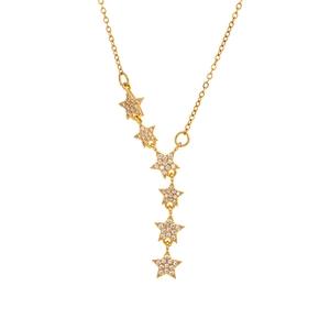 Elegant gold titanium steel necklace with sparkling star fringe pendants and zircon stones