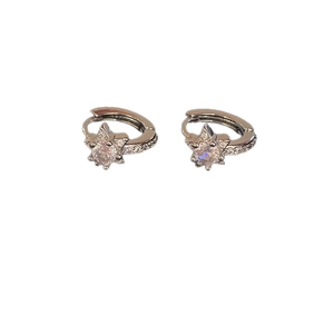 Minimalist silver star zircon hoop earrings with a sleek Korean-style design for women
