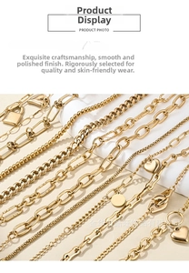 Detailed collection of 18K gold plated stainless steel bracelets with heart and lock pendants