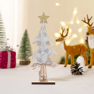 DIY wooden Christmas tree table ornament with plush finish and gold star topper