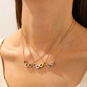 Collier En Acier Inoxydable 304 Trois Couleurs Cercle Engrenage Cœur Pendentif Bijoux De Mode Pour Femmes