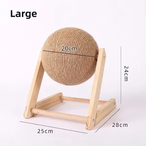 Macro detail of large sisal cat scratch ball with dimensions 25x28x24cm on wooden frame